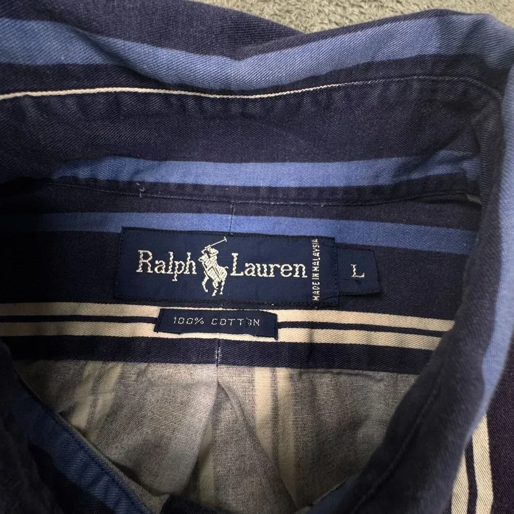 Polo Ralph‎ Lauren Men's Stripe Shirt Long Sleeve Size Large 90's Vibe